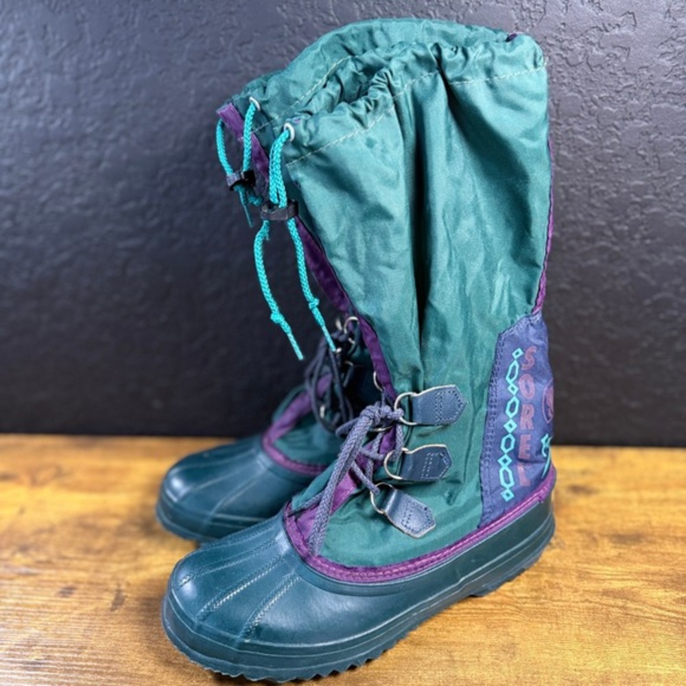 Sorel Free Spirit Teal Purple Nylon Rubber Winter Snow Boots Women Size 9 - Picture 3 of 7